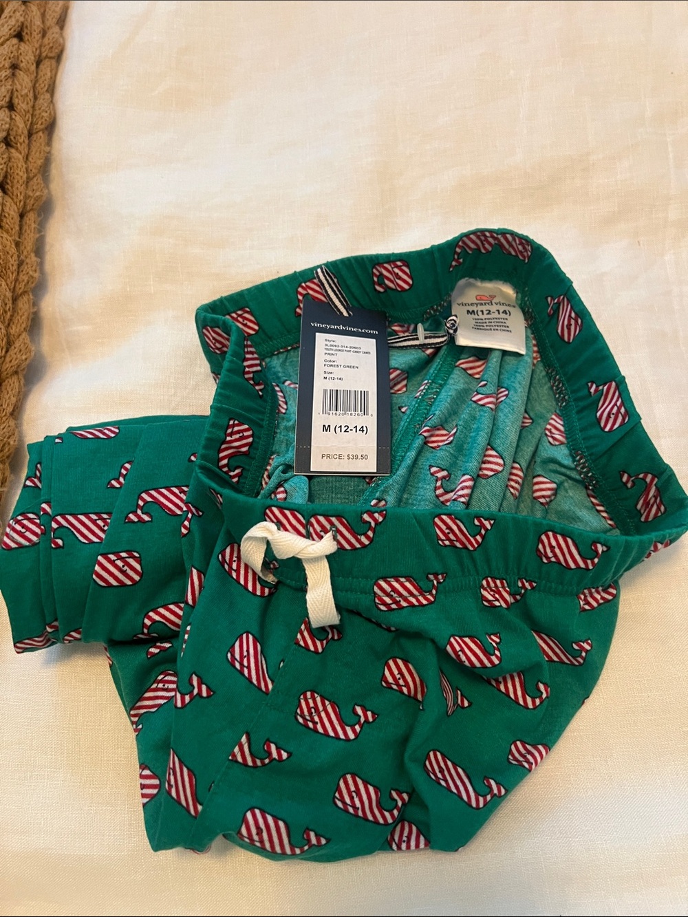Vineyard Vines Kids Green Whale-Stripe Pajama Bottoms